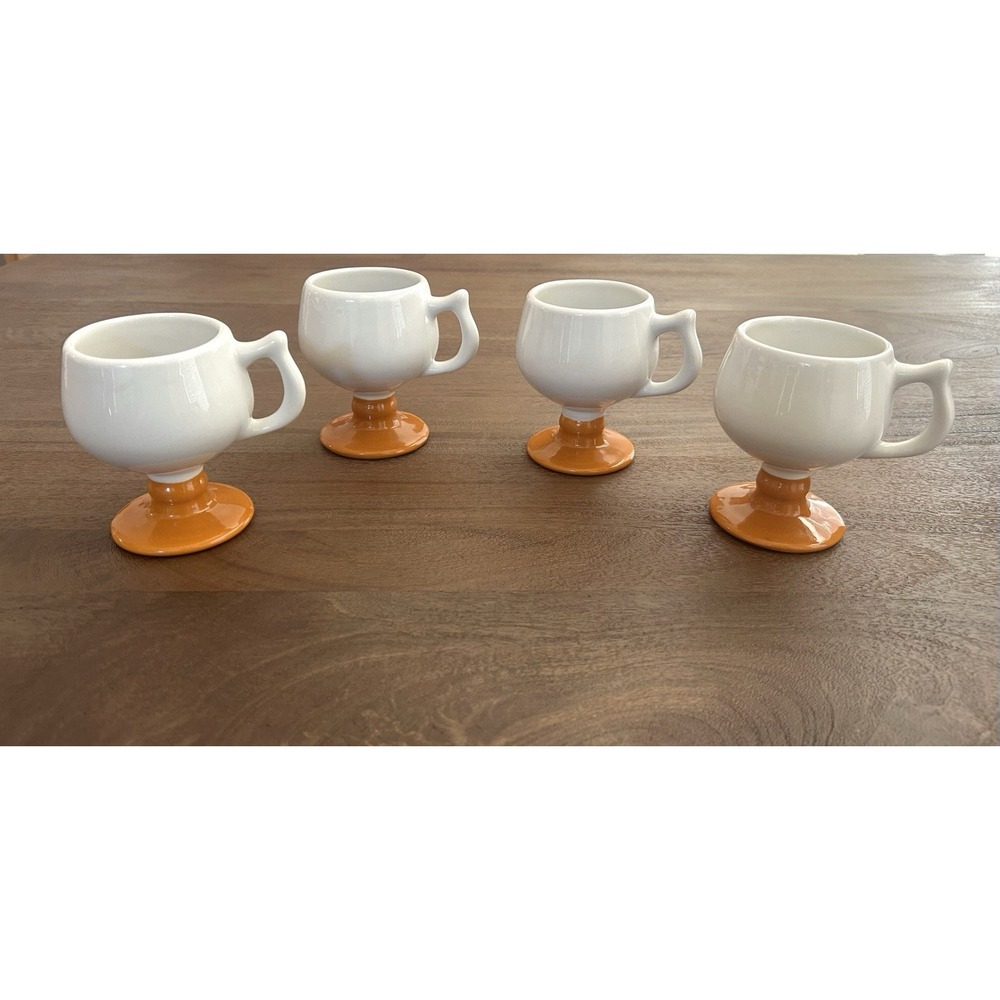 Vintage‎ MCM Caribe Puerto Rico Pedestal Coffee Mugs Set of 4 Orange Base